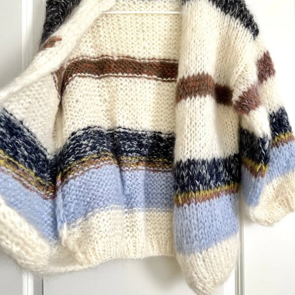 Maiami Mohair Wool Oversized Open Front Bomber Cardigan in Ivory Multi Size XS - Picture 4 of 10